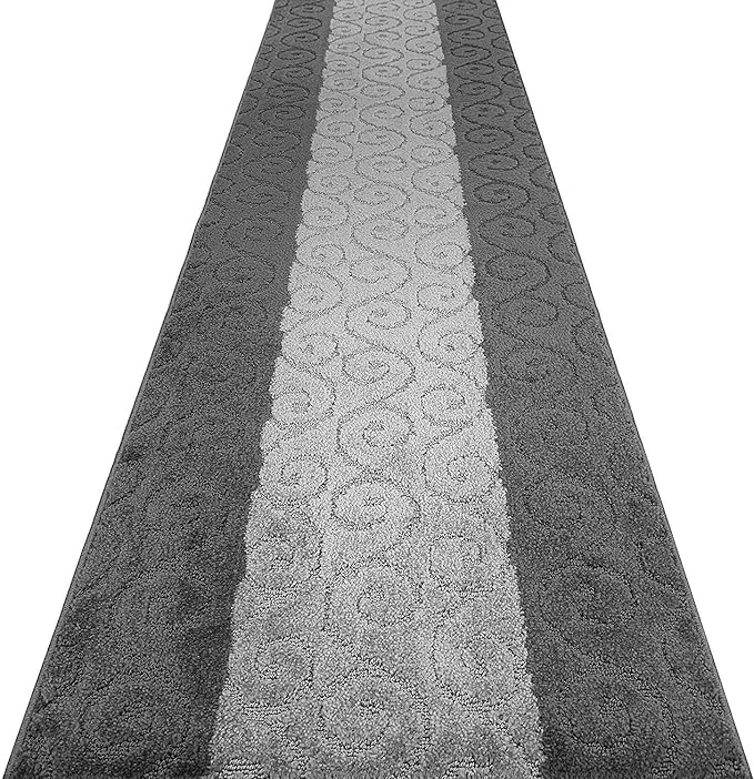Custom Size Modern Runner Rug Carpet for Hallway Entryway Foyer Kitchen, Slip Resistant Latex Rubber Backed 31 inch Wide X Customized Length, Scroll Grey, 31 inch X 17 feet
