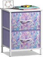 Sorbus Nightstand with 2 Drawers - Kids Bedside Furniture End Table Night Stand - Steel Frame, Wood Top & Easy Pull Fabric Bins - Dresser & Chest for Home, Bedroom Accessories, Office & College Dorm
