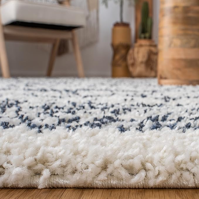 SAFAVIEH Arizona Shag Collection Accent Rug - 4' x 6', Ivory & Slate, Moroccan Design, Non-Shedding & Easy Care, 1.6-inch Thick Ideal for High Traffic Areas in Entryway, Living Room, Bedroom (ASG741M)