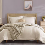 Monbix Full Size Comforter Set - 7 Pieces Beige Bed in a Bag Full Size Bedding Sets with Comforters, All Seasons Comforter with Sheets,Pillowcases & Shams