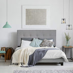 Furinno Laval Button Tufted Upholstered Platform Bed Frame, Queen, Glacier