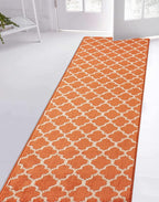 Custom Size Moroccan Trellis Runner Rug Mat for Wide Hallway Entryway Kitchen Laundry Room with Slip Resistant Latex Rubber Backing, Trellis Orange, 31 inch X 10 feet