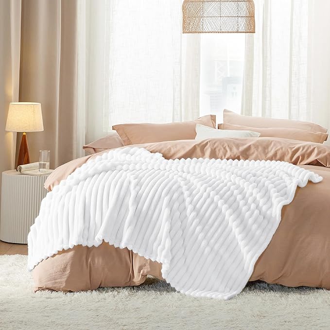 Bedsure GentleSoft White Throw Blanket for Couch - Cozy Soft Blankets for Women, Cute Small Throws for Girls, 50x60 Inches