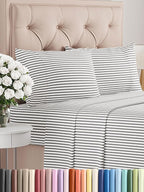 Twin XL 4 Piece Sheet Set - Comfy Breathable & Cooling - Soft Hotel Luxury Bedding Set with 8-16 Inch Deep Pockets - 1 Flat & 1 Fitted Sheet & 2 Pillowcases - Wrinkle Free & Easy Care - Grey Stripes 2