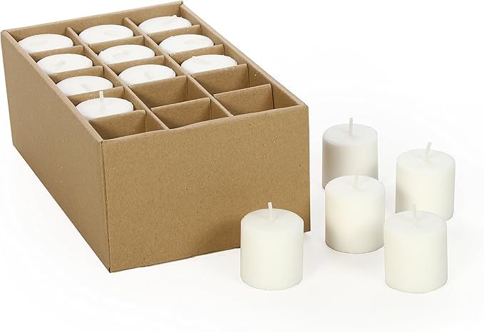 Hosley Set of 30 Unscented White Votive Candles – Bulk Pack, Clean-Burning, Long-Lasting 10-12 Hour Burn Time – Ideal for Weddings, Home Décor, Spa, and Events