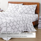 LANE LINEN 100% Organic Cotton Printed California King Sheets Set, 4-Piece Soft & Comfy Sustainably Produced Oeko-Tex Certified All Season Naturally Cooling Cal King Sheets - Trellis Silver