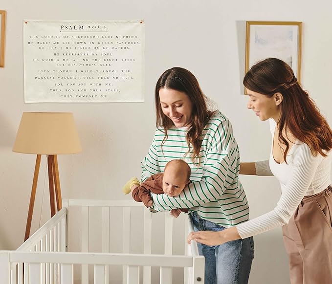 Psalm Christian Bible Verse Scripture Canvas Rectangular Banner-Flag Poster Wall Decor for Baby Boy Girl Kids,Nursery Above Crib Kids Room Bedroom Decor-Baby Shower Baptism Birthday Christmas Gift