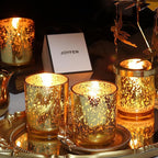 Gold Votive Candle Holders Set of 24 - Speckled Mercury Gold Glass Candle Holder Bulk - Ideal Fall Decor for Boho Wedding Centerpiece Table，Halloween & Thanksgiving Decorations Indoor