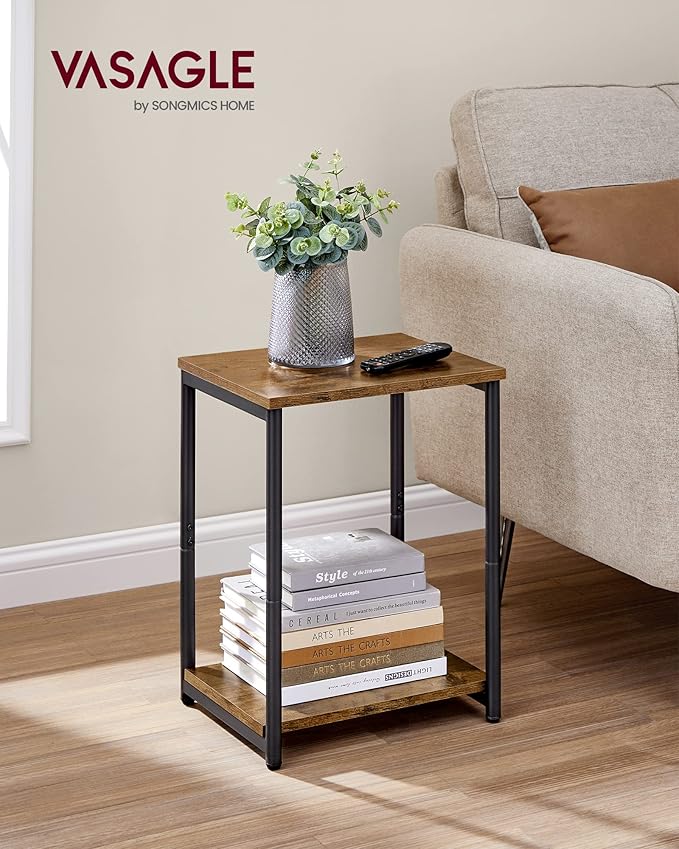 VASAGLE Side Table, Small End Table, Nightstand for Living Room, Bedroom, Office, Bathroom, Rustic Brown and Black ULET271B01