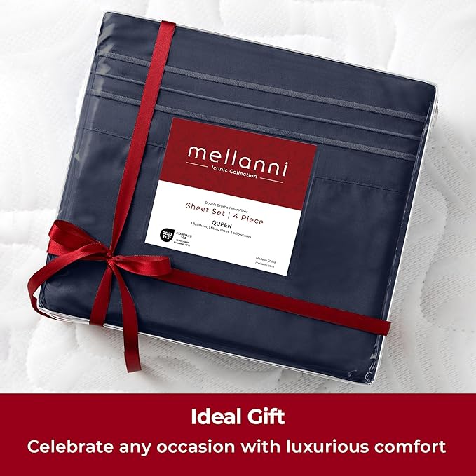 Mellanni Extra Deep King Sheets - 4 PC Iconic Collection Bedding - Hotel Luxury, Ultra Soft, Cooling Bed Sheets - Wrinkle, Fade, Stain Resistant (King, Navy Blue)