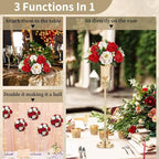 NUPTIO Pcs of 6 Fake Flower Ball Arrangement Bouquet,15 Heads Plastic Roses with Base, Suitable for Our Store's Wedding Centerpiece Flower Rack for Parties Valentine's Day Home Décor (Red & White)