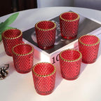 WOHO 24pc Red Votive Candle Holders for Table Centerpiece, Tealight Candle Holder Bulk with Gold Rim, Glass Tea Lights Candle Holder for Christmas, Valentine’s Day Decor