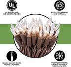 612 Vermont 100 Clear Mini Christmas String Lights on Brown Wire Cord, UL Approved for Indoor/Outdoor Use, 18 Foot of Lighted Length, 20 Foot of Total Length