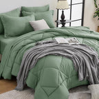 HEVUMYI Sage Green Full Comforter Set - 7-Piece All Season Bed in a Bag Full, Ultra Soft Bedding Set with Comforter, Flat Sheet, Fitted Sheet, Pillowcases, Pillow Shams, Sage Green