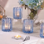 Glass Blue Votive Candle Holder, Ribbed Votive Candle Holders Set of 12, Tealight Candle Holder for Wedding Centerpieces Dinner Party Table Decor