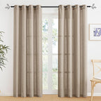 RYB HOME Khaki Semi Sheer Curtains 84 inches Long, Grommet Easy Sliding Light Filtering Half Privacy Window Curtains & Drapes for Bedroom Living Room Farmhouse, W 52 x L 84 inches, 2 Pcs