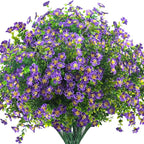 Outdoor Artificial Flowers UV Resistant & Fade Proof, 12 Pack Realistic Fake Flowers for Garden, Patio, Lawn Decor - Weatherproof Plastic Plants (Purple)