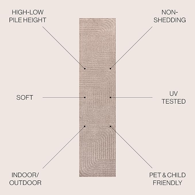 Eyely NCS101C-28 Odense High-Low Minimalist Angle Geometric Light Taupe 2 ft. x 8 ft. Indoor/Outdoor Runner Rug, for Home, Backyard, Patio, Porch, Bedroom, Kitchen, Living Room