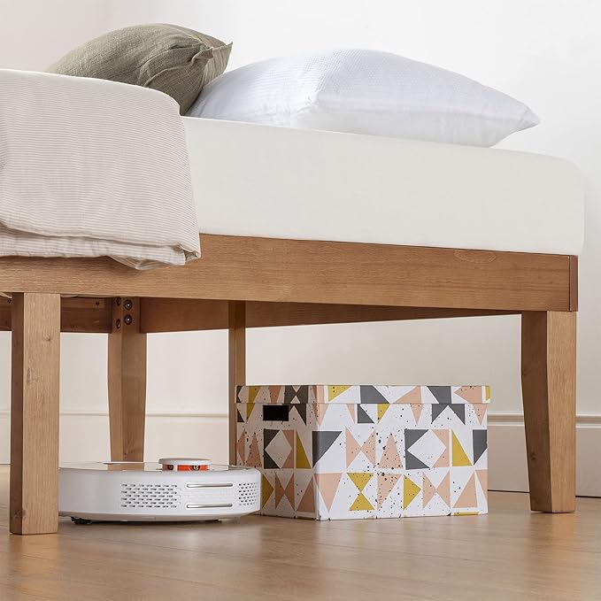 Mellow Naturalista Classic 16 Inch Solid Wood Platform Bed with Wooden Slats, Natural Pine, Queen