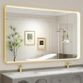 60x36 Inch LED Bathroom Mirror with Lights, Gold Metal Framed LED Mirror for Bathroom, 3 Colors and Stepless Dimmable Wall Mounted Lighted Bathroom Vanity Mirror, Anti-Fog, Memory