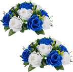 NUPTIO Flower Ball Arrangement Bouquet - 2 Pcs 9.5 inch Diameter Royal Blue Fake Flowers Roses Balls for Centerpieces Tables - Artificial Rose Arrangements for Wedding Centerpiece Table Decorations