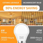 Cotanic 8 Pack LED Ceiling Fan Light Bulbs 2700K Warm White, A15 Small Bulb E26 Medium Screw Base, 6W Chandelier Light Bulb 60W Equivalent, 600lm, Non-Dimmable