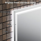 48''x30'' Lighted Mirrors for Bathroom Wall Backlit + Front Lit, Rectangular LED Bathroom Mirror Frameless with Lights Anti Fog, Dimmable, 3 Colors,Tempered Glass, Shatter-Proof