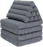 Leewadee Comfortable Japanese Floor Mattress - Thai Floor Bed with Triangle Cushion - Futon Mattress - XL Extra Long Thai Massage Mat, 89 x 20 inches, Anthracite, Kapok Filling