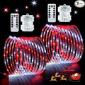 JMEXSUSS 2 Pack Rope Lights Battery Operated Christmas Lights Outdoor Waterproof, Total 200LED 66ft 8Mode Battery Powered String Lights with Remote, Red and White Rope Lights for Christmas Decor