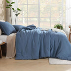 Litanika Haze Blue Comforter King Size, 3 Pieces Lightweight Solid Bedding Comforter Set, All Season Fluffy Bed Set (104x90In Comforter & 2 Pillowcases)