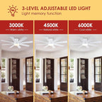 Ceiling Fans with Lights- 52" Low Profile Indoor Ceiling Fan with Light and Remote/APP Control, 8 Blade,Flush Mount, LED Dimmable DC Reversible Modern Ceiling Fan for Bedroom（White）