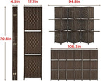 Room Divider 6 Panel Room Screen Divider Folding Portable partition Screen Wood with Removable Storage Shelves Colour Brown