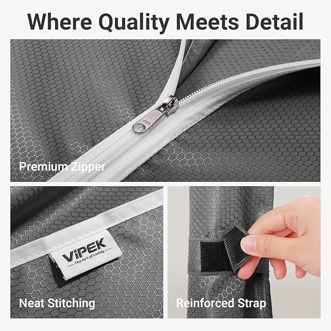 VIPEK V5C Medium Covered Clothes Rack Heavy Duty Portable Closet Wardrobe, Freestanding Black Clothing Rack with Grey Upgarded Polyester Cover, Adjustable Custom Closet Rack, 57.9" Lx17.3 Wx76.4 H