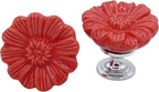 6PCS Vintage Floral Daisy Ceramic Dresser Drawer Knobs Elegant Cabinet Cupboard Door Hardware Pull Handles w/Screws Red
