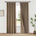 KangBang Brown Linen Blackout Curtains 72x84 Inch, Extra Wide Linen Window Drapes for Large Windows Full Light Blocking Loop Pocket Back Tab Track System Drapes for Living Room, Biscuit