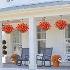 2 Set Artificial Hanging Flowers Plants Basket for Outdoors Fall Decorations, 24 Pcs UV Resistant Faux Morning Glory Fake Petunias with 2 Hanging Planter for Home Porch Balcony Garden Decor