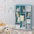 Furinno LUDER Book Shelf, 11-Cube Bookshelf, Reversible Bookcase, 9.4" x 29.1" x 41.7", for Living Room, Bedroom, Home Office, White/Light Blue