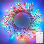 Battery Operated Fairy Lights, 10Feet 120LEDs Firecracker String Lights Waterproof Silver Wire Starry Firefly Lights for DIY Wreath Home Weeding Indoor Outdoor Christmas Decorations, Multicolor
