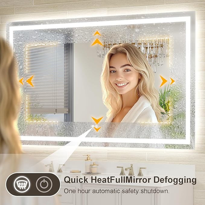28x36 LED Bathroom Mirror with Lights, Brighter Backlit + Front Lit, Tempered Glass, Dimmable, Multiple Light Modes, Anti-Fog Lighted Bathroom Vanity Mirror for Wall, Memory Function
