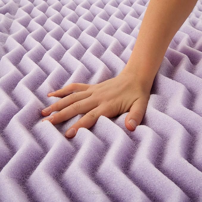 LUCID Lavender Infused 2 Inch Memory Foam Mattress Topper with 5 Zones – Twin Size – Plush Feel – CertiPUR Certified – Dorm Room Essentials
