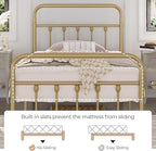 Yaheetech Classic Metal Platform Bed Frame Mattress Foundation with Victorian Style Iron-Art Headboard/Footboard/Under Bed Storage/No Box Spring Needed/Twin Size Antique Gold