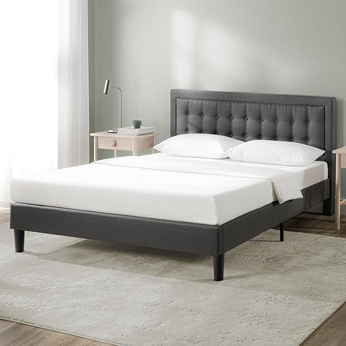 ZINUS Dachelle Upholstered Platform Bed Frame, Mattress Foundation, Wood Slat Support, No Box Spring Needed, Eco Friendly WonderBox (TM) Packaging, Easy Assembly, Dark Grey, Full