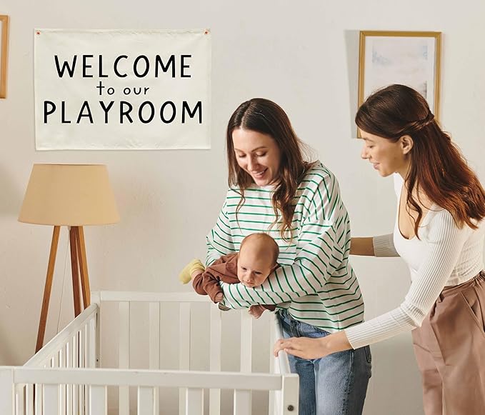 Hanging Rectangular Playroom Banner Flag Poster Wall Art Decoration Gift for Toddler Baby Boy Girl Kids Room Nursery Classroom Play Room Wall Decor-Baby Shower Christmas Gift Welcome to Our Playroom