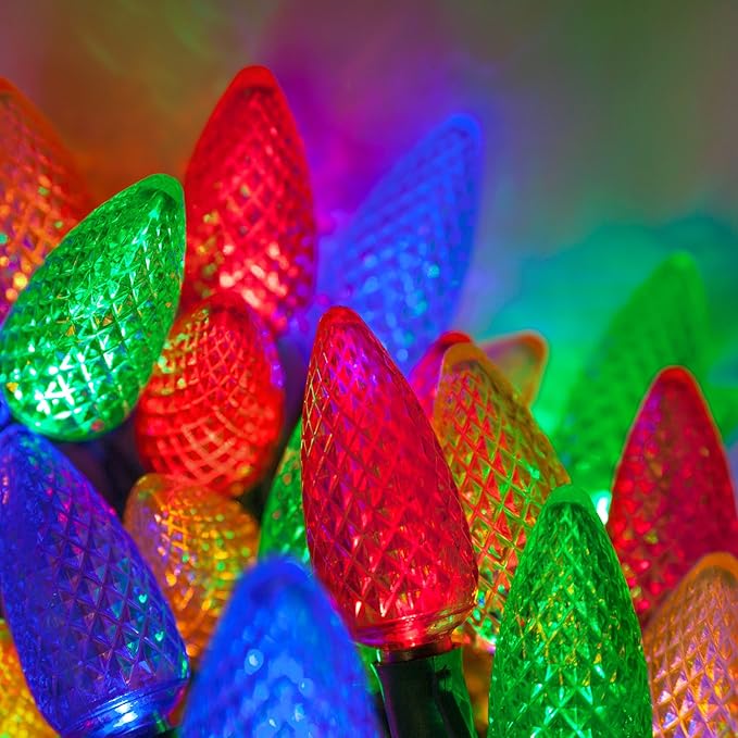 Wintergreen Lighting 25 C9 Multicolor LED Christmas Lights, 17 Ft – Outdoor C9 Christmas Lights for Holiday, Party, and Yard Decor