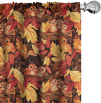 Ambesonne Fall Window Curtains Pack of 2, Happy Autumnal Colors with Birds in Nests Cartoon Illustration Print, Lightweight Set with Rod Pocket, 4 Panels of - 28" x 84", Cinnamon Amber and Orange