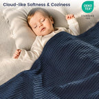 PHF Pre-Washed Cotton Waffle Weave Blanket Throw Size for Bed Couch,Snag Proof Spring Summer Lightweight Breathable,Oeko-TEX Certified,Machine Washable, Home Decor Gift，Dark Navy