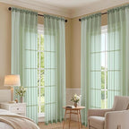 OVZME Sage Green Bedroom Curtains 96 Length for Farmhouse, 59 Inch Extra Wide Light Filtering Voile Drapes Light Airy Window Decor for Patio Door Living Room Bedroom Dining, 59Wx96L Inches