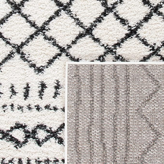 SAFAVIEH Arizona Shag Collection Area Rug - 5'1" x 7'6", Ivory & Black, Moroccan Design, Non-Shedding & Easy Care, 1.6-inch Thick Ideal for High Traffic Areas in Living Room, Bedroom (ASG741Z)