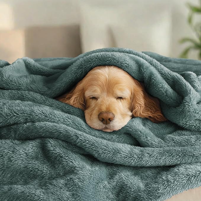 Exclusivo Mezcla Plush Fuzzy Fleece Bed Blanket Queen Size, Super Soft, Fluffy and Warm Blankets Suitable for All Seasons (Celadon, 90x90 Inches)