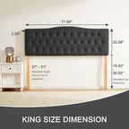 Tufted Upholstered Headboard King Size, Sturdy and Durable Solid Wood Bed headboard, Fabric Headboard Adjustable Height from 37” to 51”, Modern Button Diamond Design Head Board, Black